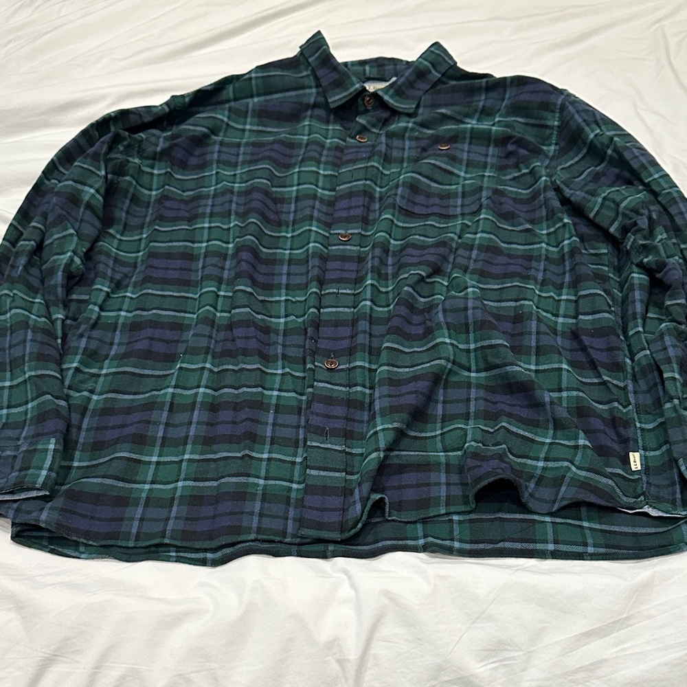 L.L. Bean Plaid Green and Blue Men's Shirt